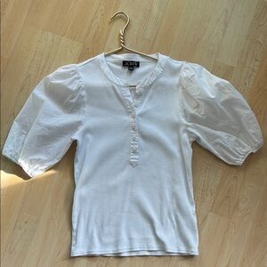 White Puff Sleeve Ribbed Henley Top